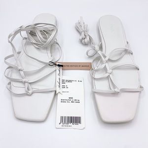 Mango White Square Toe Lace Up Sandals